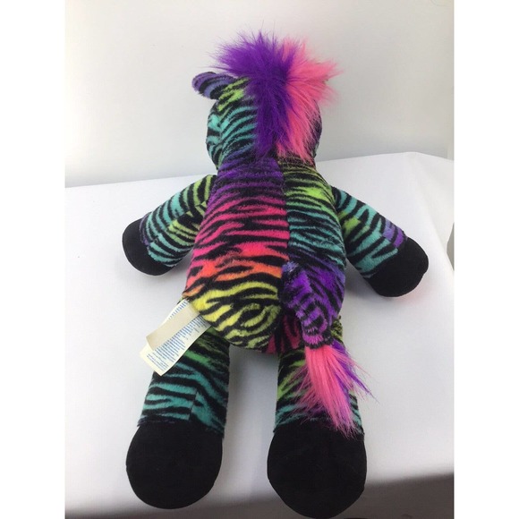 Build A Bear Rainbow Stripe Purple Pink Zebra Soft 17" Plush Toy Bear BABW - Picture 2 of 12